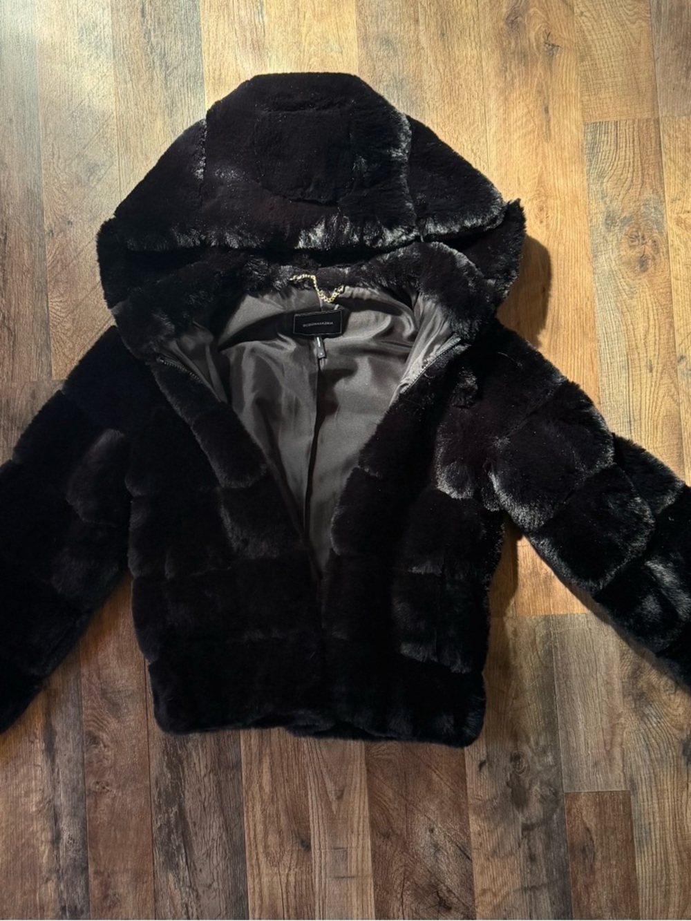 BCBGMaxAzria Black Faux Fur Hooded Jacket
